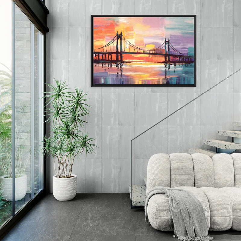 Chesapeake Bridge Silhouette - Living Room Black Frame Canvas