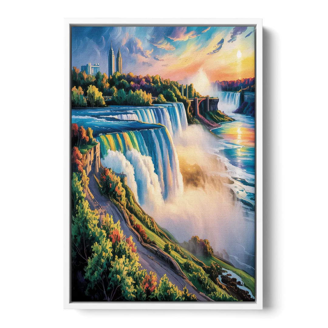 Niagara Falls Tourist View - White Frame Canvas