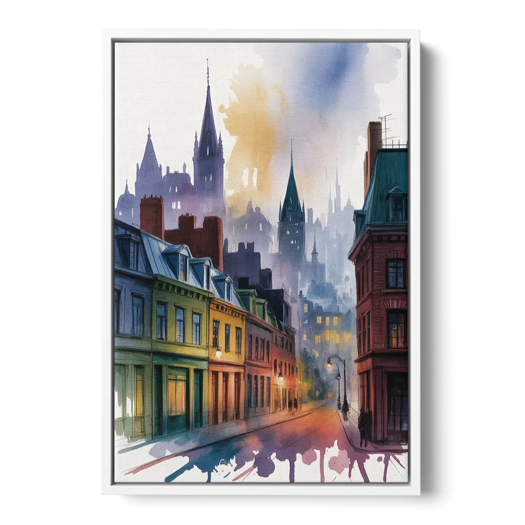 Qubec City by Night - White Frame Canvas