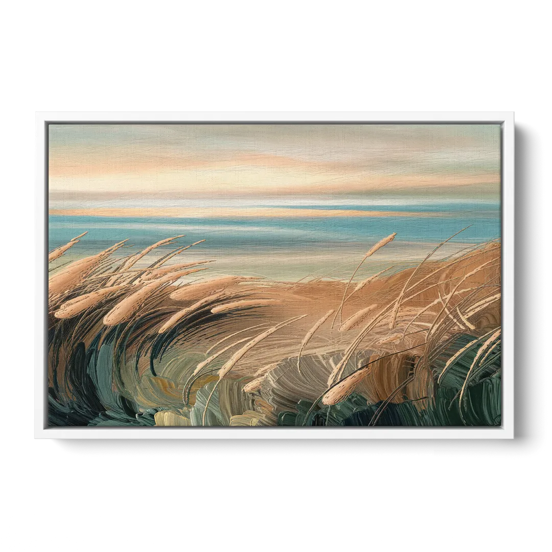 Seaside Dunes And Grass - White Frame Canvas