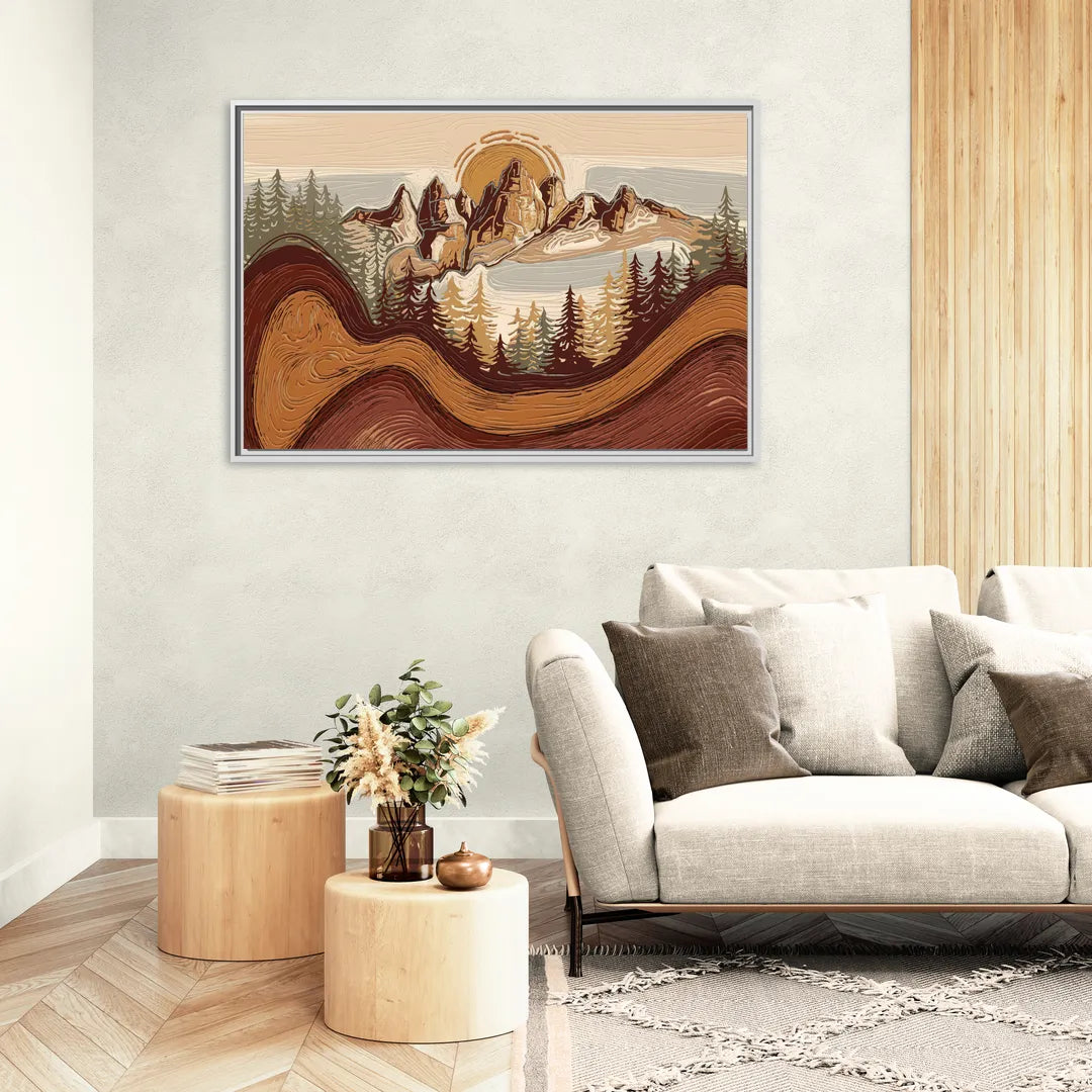 Bisbee Rustic Mountain Scene - Living Room White Frame Canvas