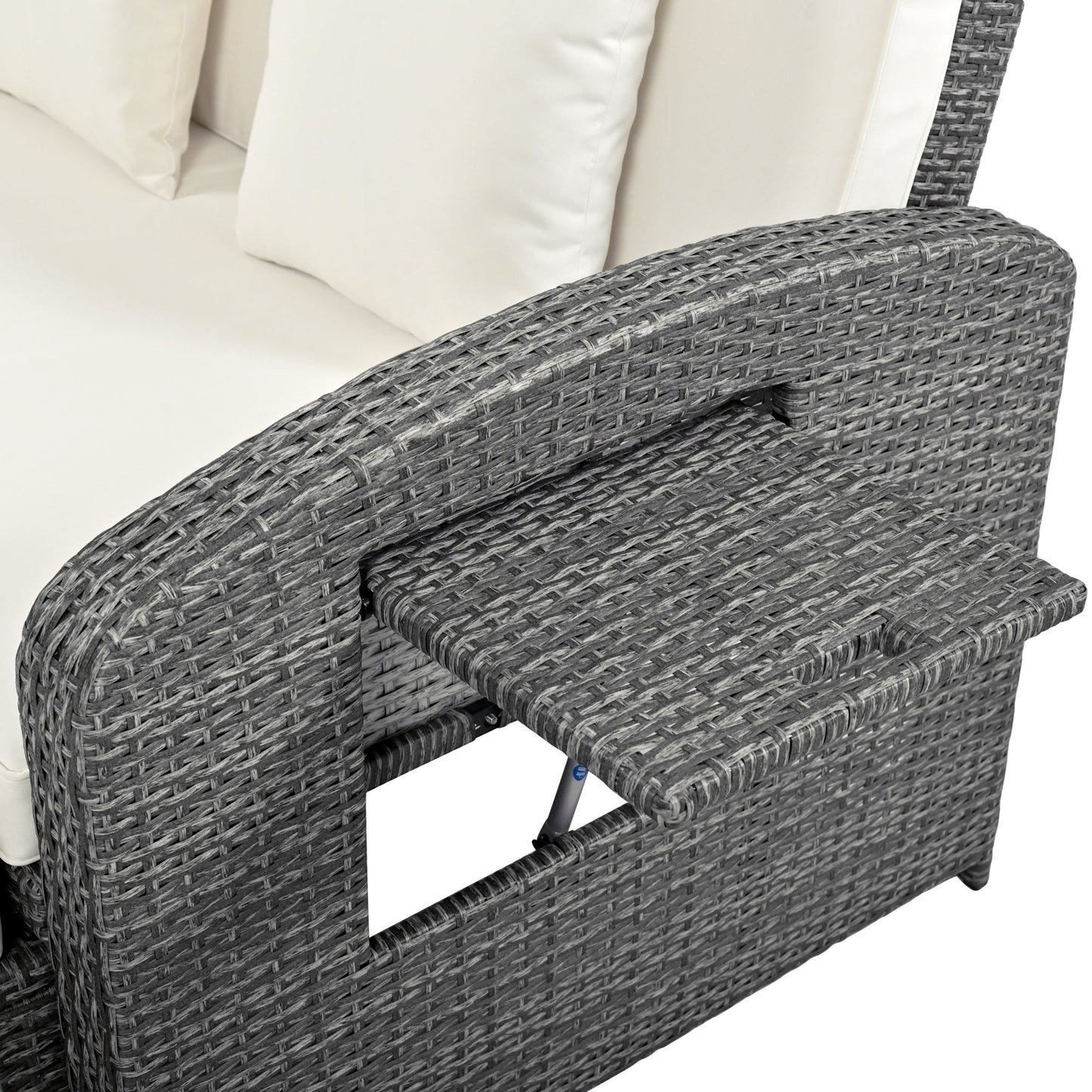 Elegant PE Wicker Double Chaise Lounge - 2-Person Patio Daybed with Recliner