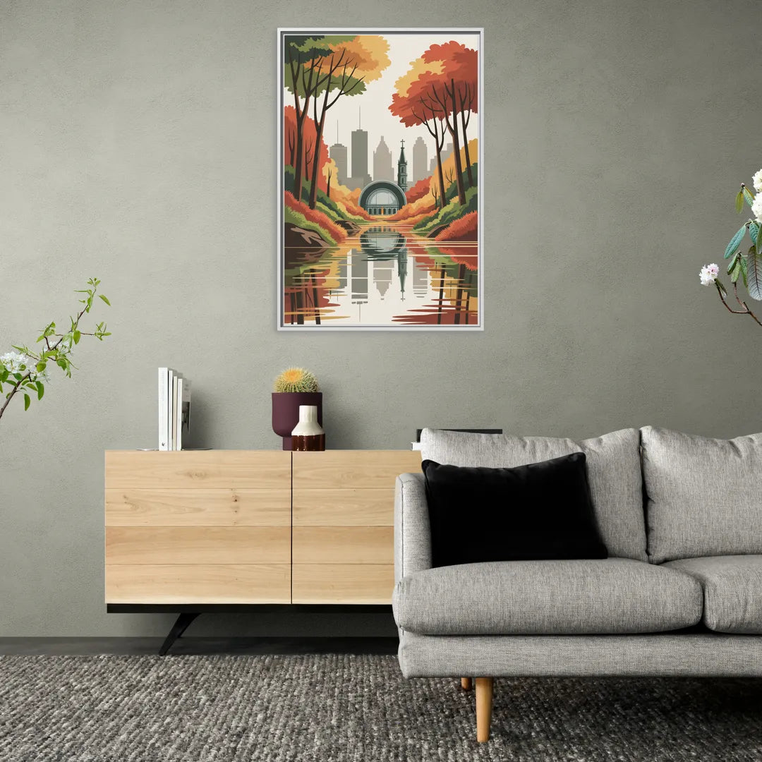 Montreal Autumn Foliage - Living Room White Frame Canvas