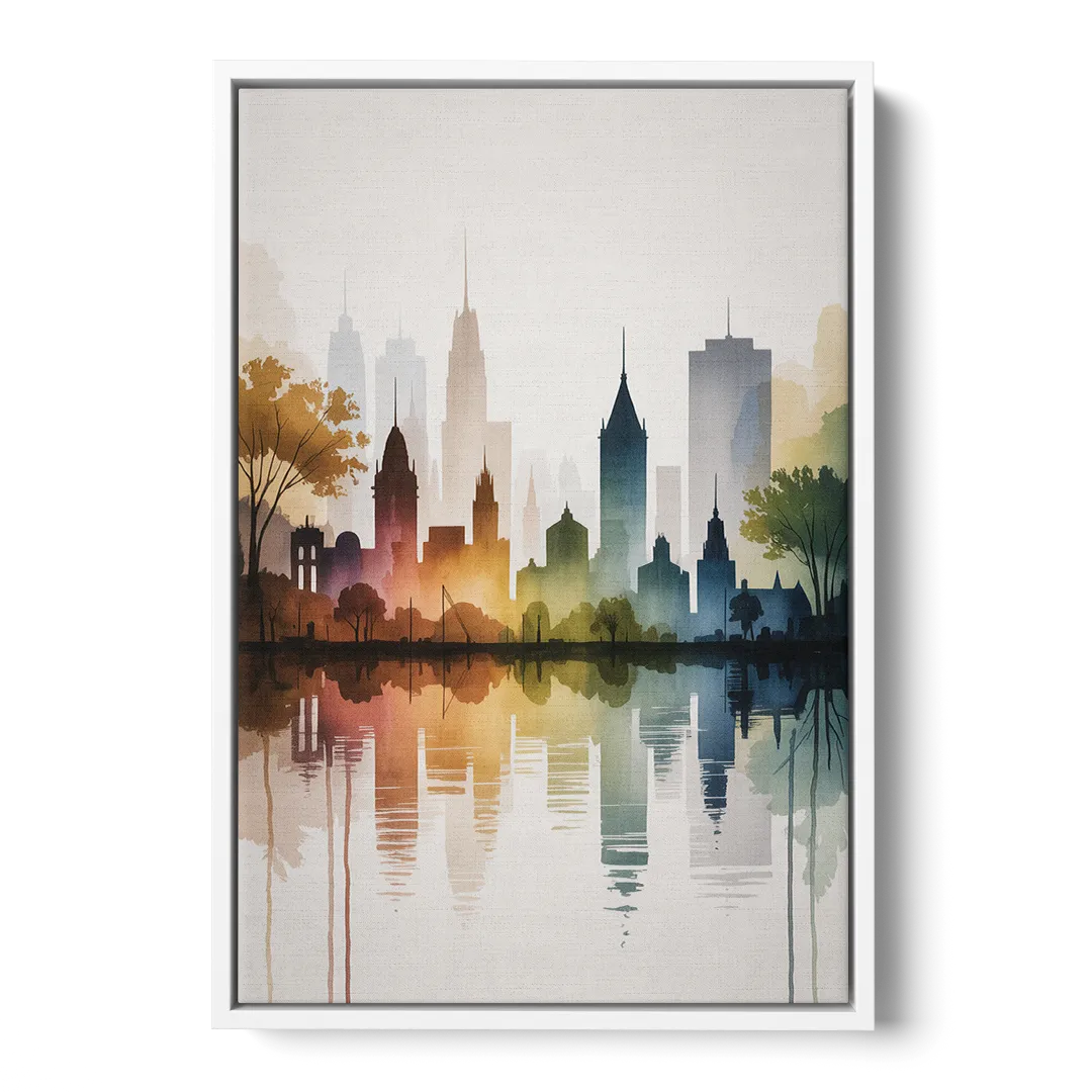 Quebec City Skyline - White Frame Canvas
