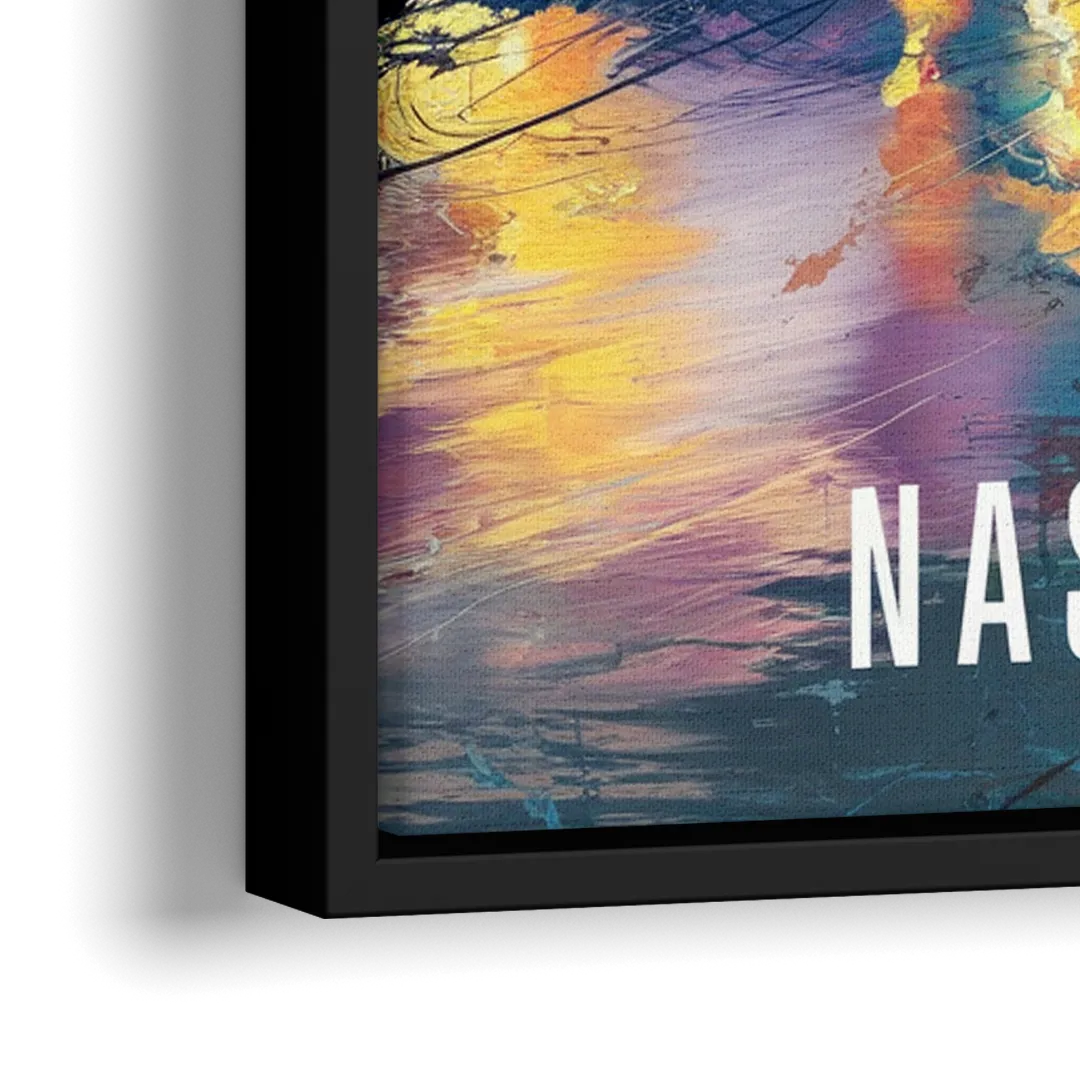 Nashville Artistic Skyline - Close-Up Black Frame Canvas