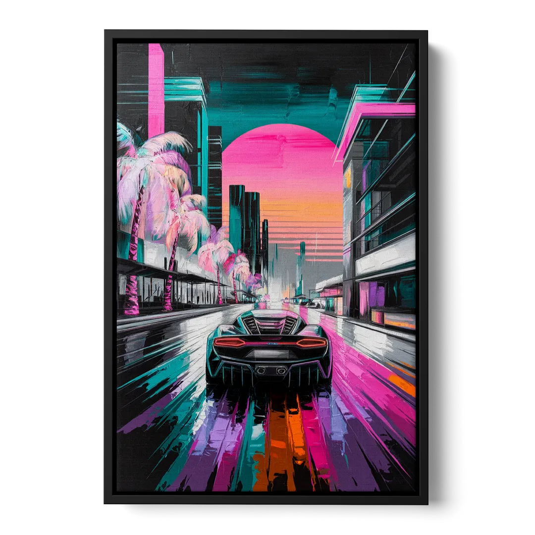 Miami Vice Neon Nights - Black Frame Canvas
