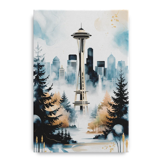 Seattle Space Needle in Fog - Canvas Wall Art