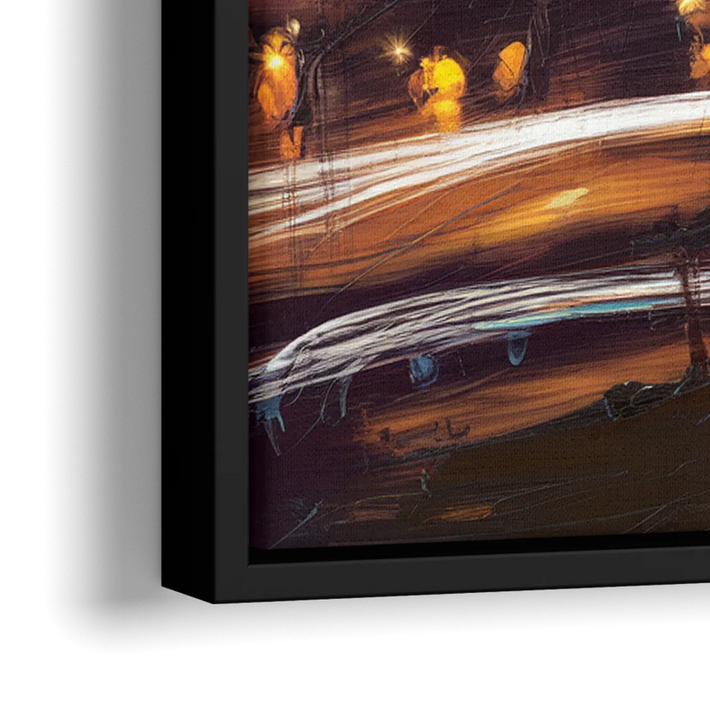 Kansas City Nighttime Skyline - Close-Up Black Frame Canvas