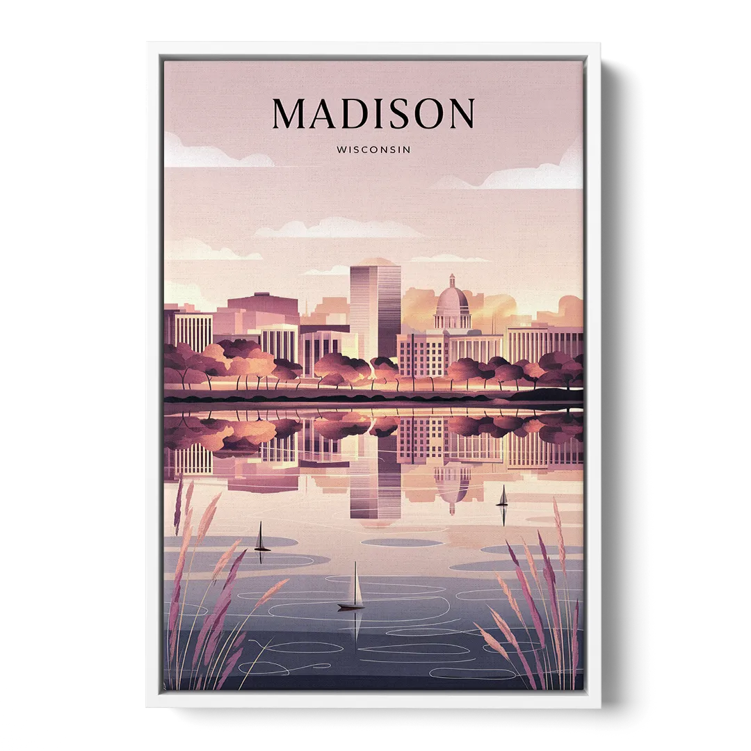 Madison Lake Monona Reflections - White Frame Canvas