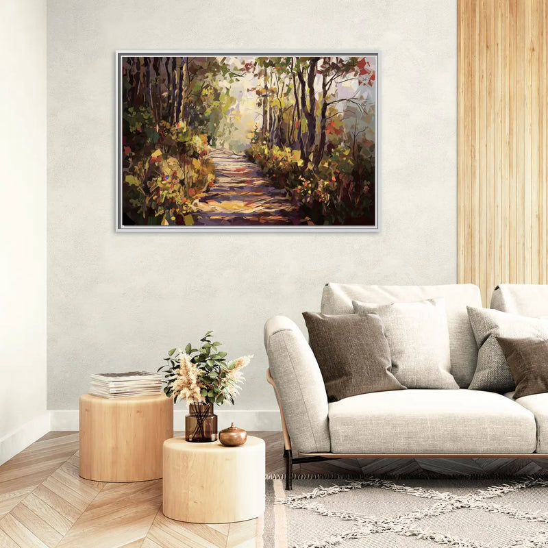 Gatlinburg Trail Through The Forest - Living Room White Frame Canvas