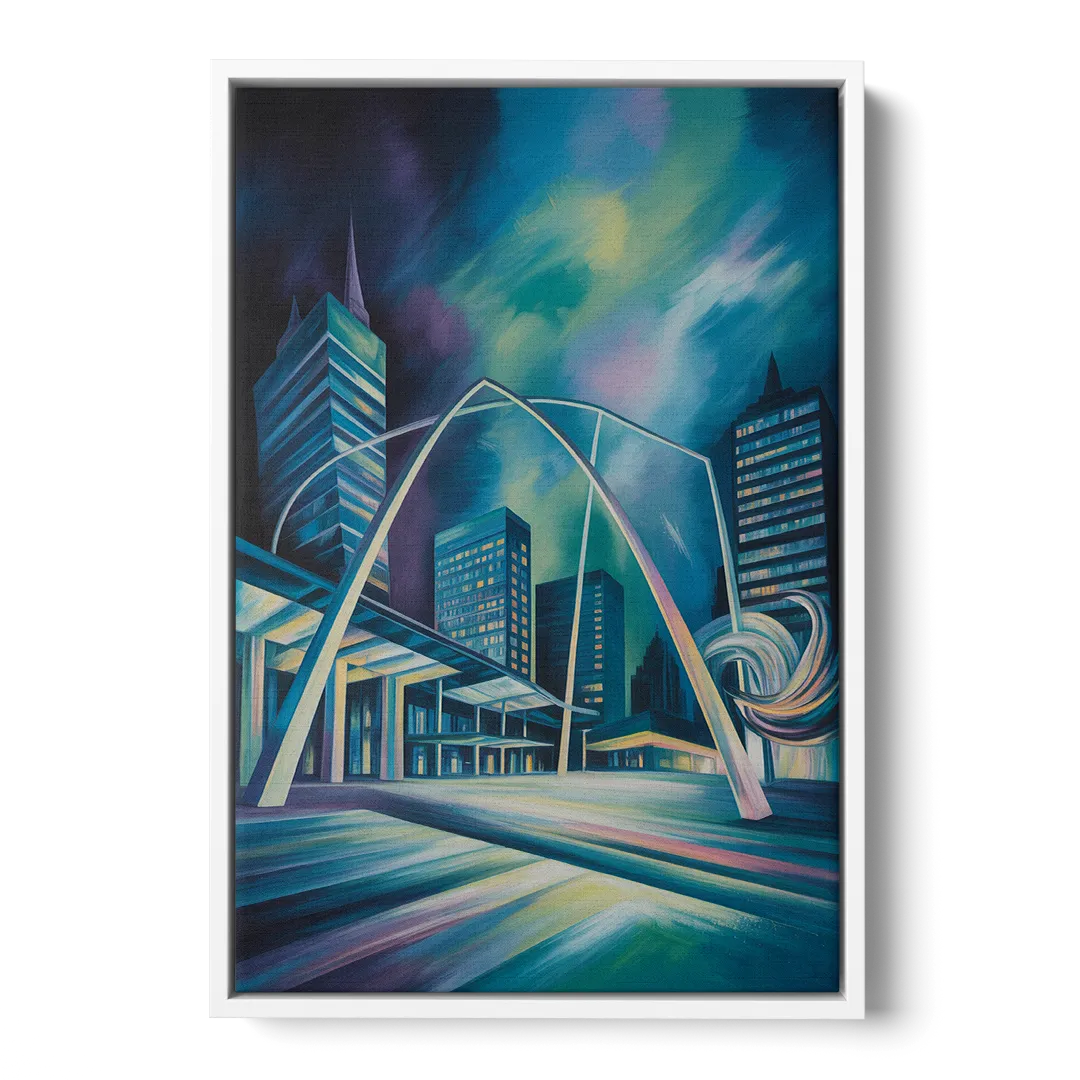 Nathan Phillips Square Night Lights - White Frame Canvas