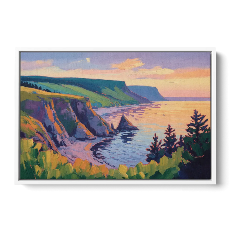 Sunset Over Cape Breton - White Frame Canvas