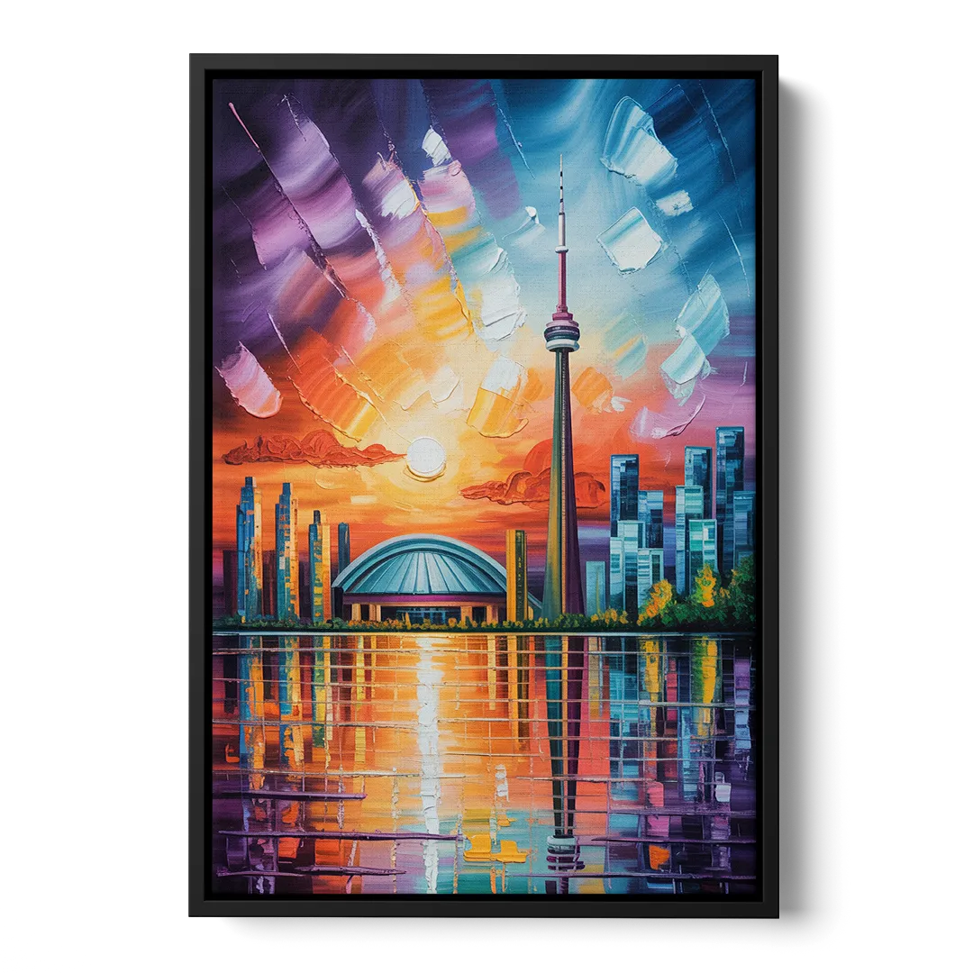 CN Tower Sunset Watercolor - Black Frame Canvas