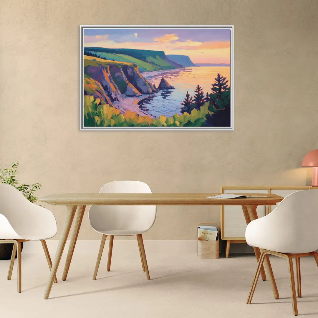 Sunset Over Cape Breton - Living Room White Frame Canvas