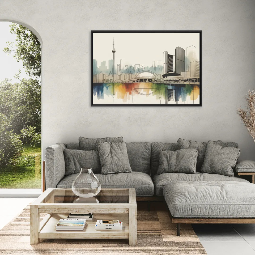 St Lawrence Skyline Market Scene - Living Room Black Frame Canvas