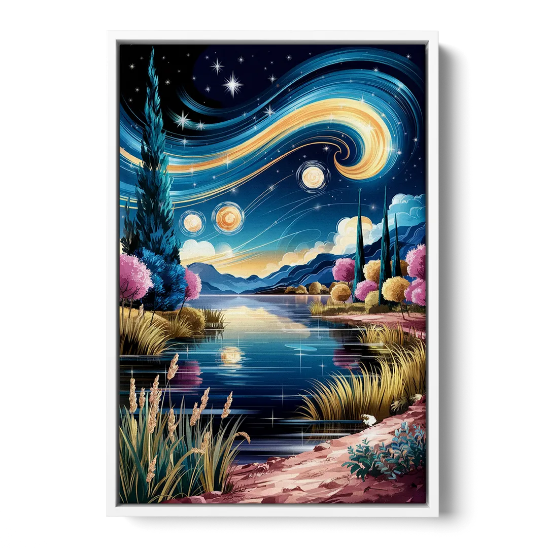 Lubbock Starry Night Sky - White Frame Canvas
