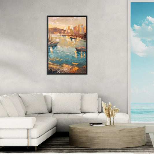 San Diego Harbor View Coastal - Living Room Black Frame Canvas