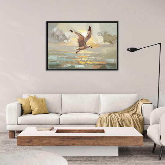 Corpus Christi Seagulls In Flight - Living Room Black Frame Canvas