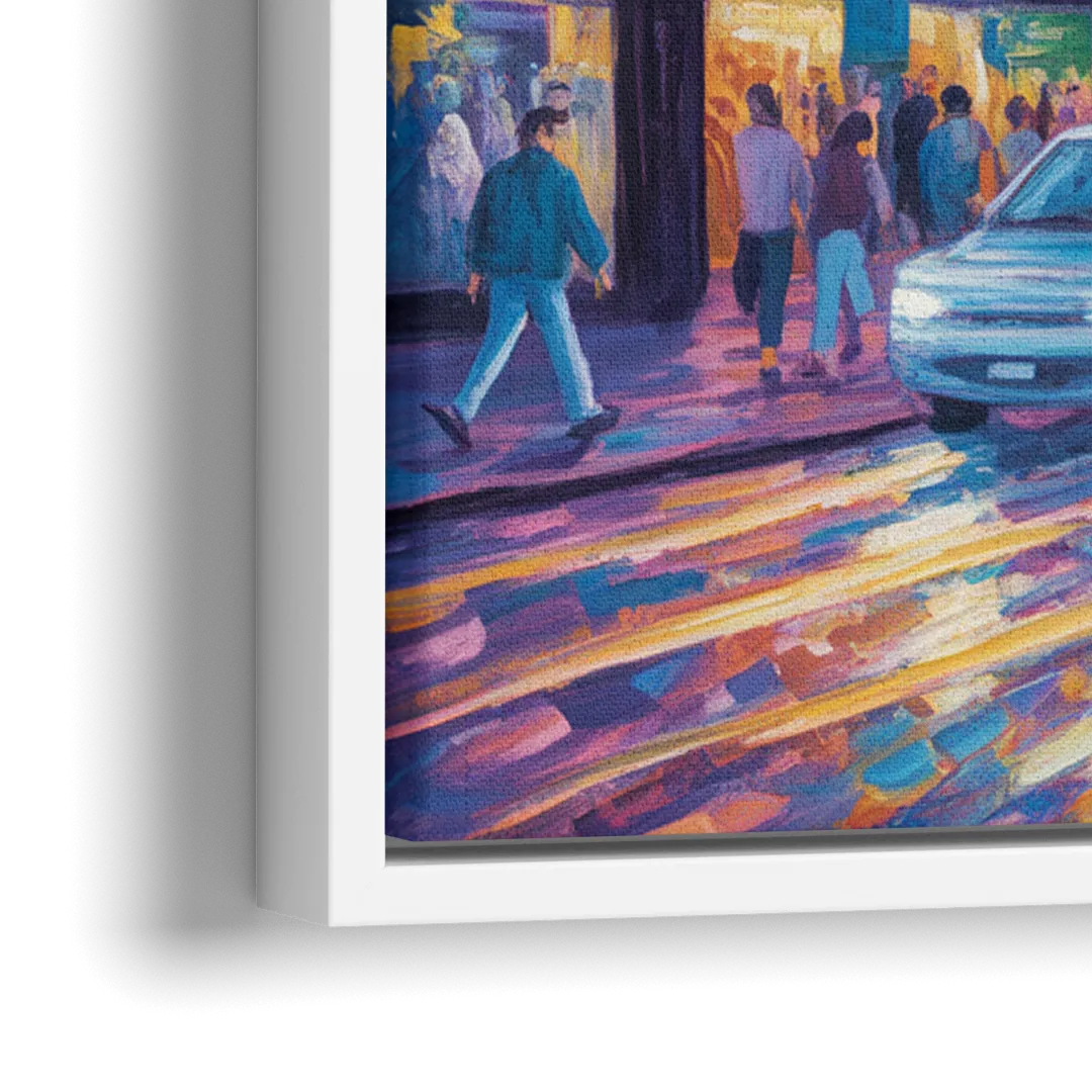 Clifton Hill Neon Lights - Close-Up White Frame Canvas