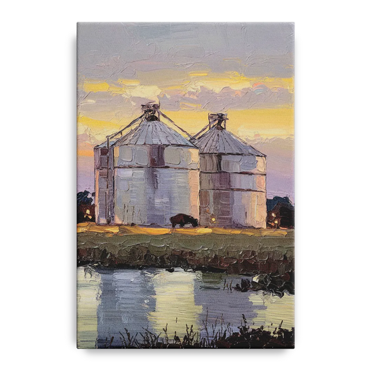 Buffalo Grain Silos at Dusk - Canvas Wall Art
