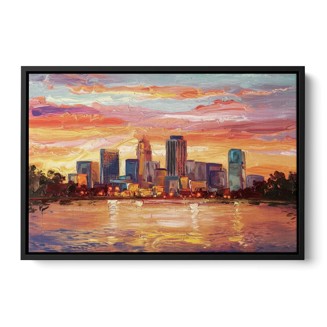 Huntsville Skyline At Sunset - Black Frame Canvas