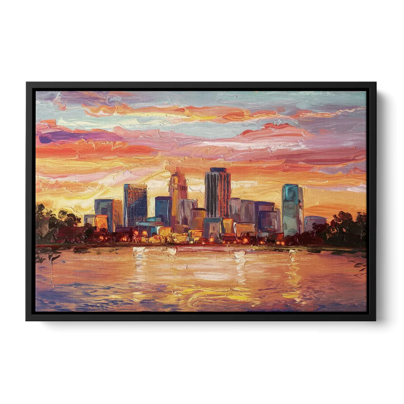 Huntsville Skyline At Sunset - Black Frame Canvas