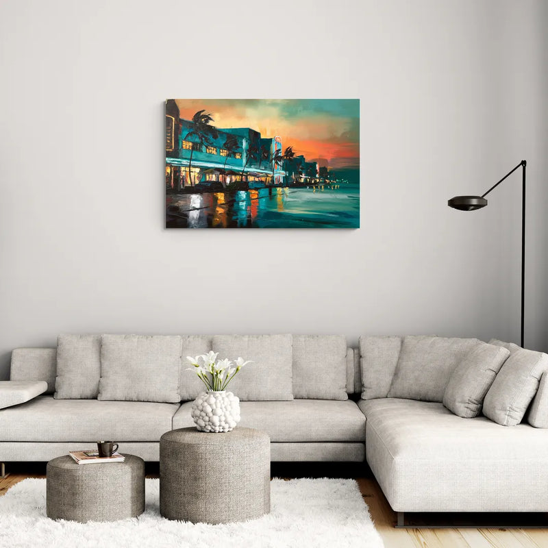 Miami Ocean Drive Lights - Canvas Wall Art Living Room