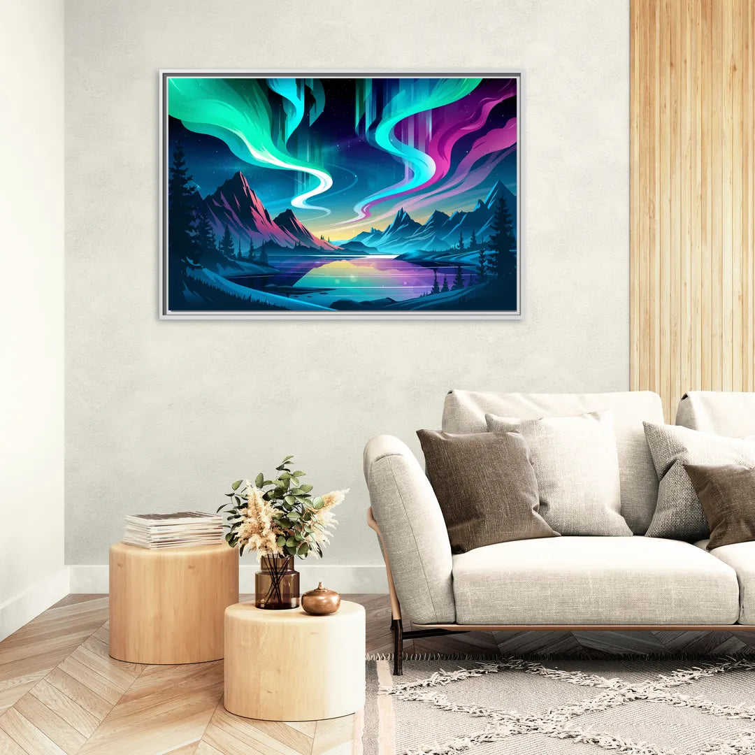 Aurora Starry Night - Living Room White Frame Canvas