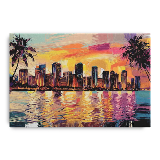 Miami Skyline At Sunset - Canvas Wall Art