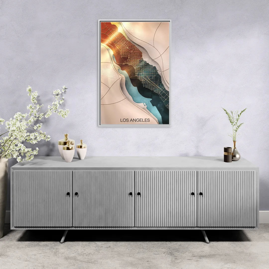 Los Angeles Map Design - Living Room White Frame Canvas