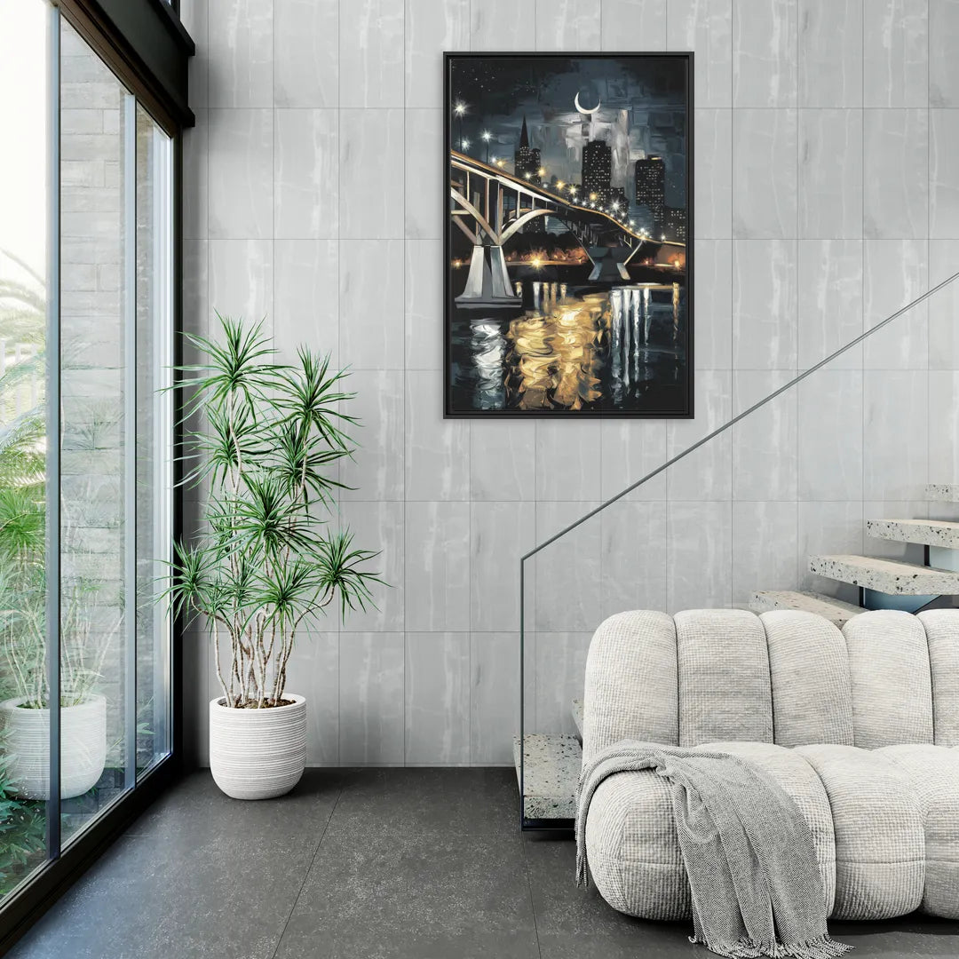 New Orleans Crescent City Nights - Living Room Black Frame Canvas