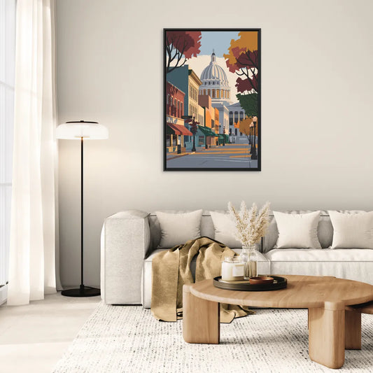 Madison State Street Vibes - Living Room Black Frame Canvas