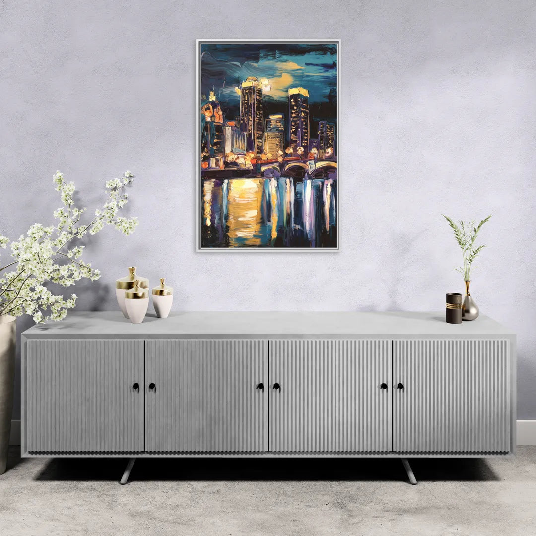 Grand Rapids Nighttime Skyline Glow - Living Room White Frame Canvas