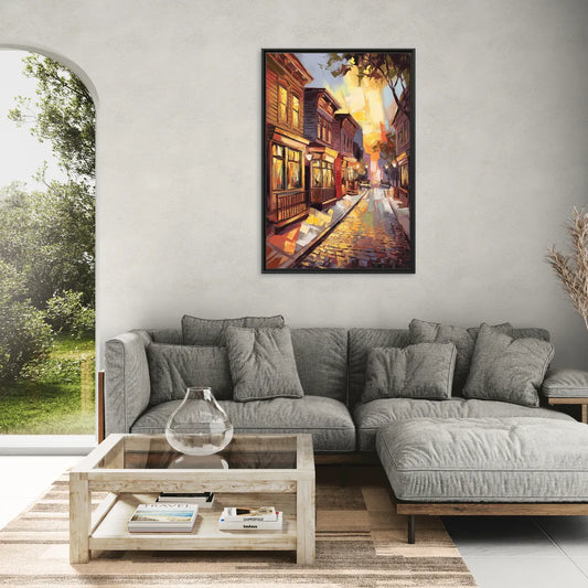 Sacramento Historic Old Town - Living Room Black Frame Canvas