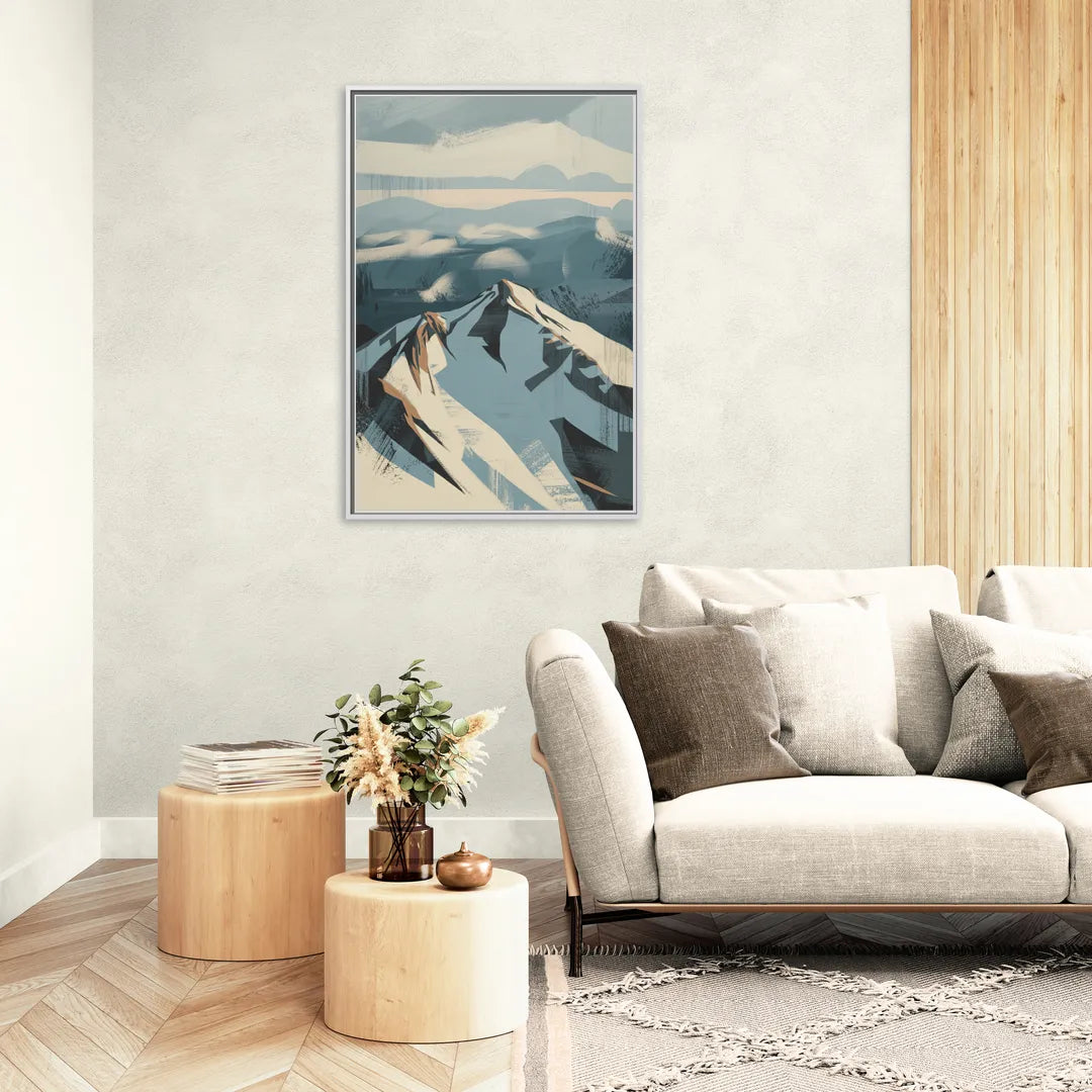 Grouse Mountain Snow View - Living Room White Frame Canvas