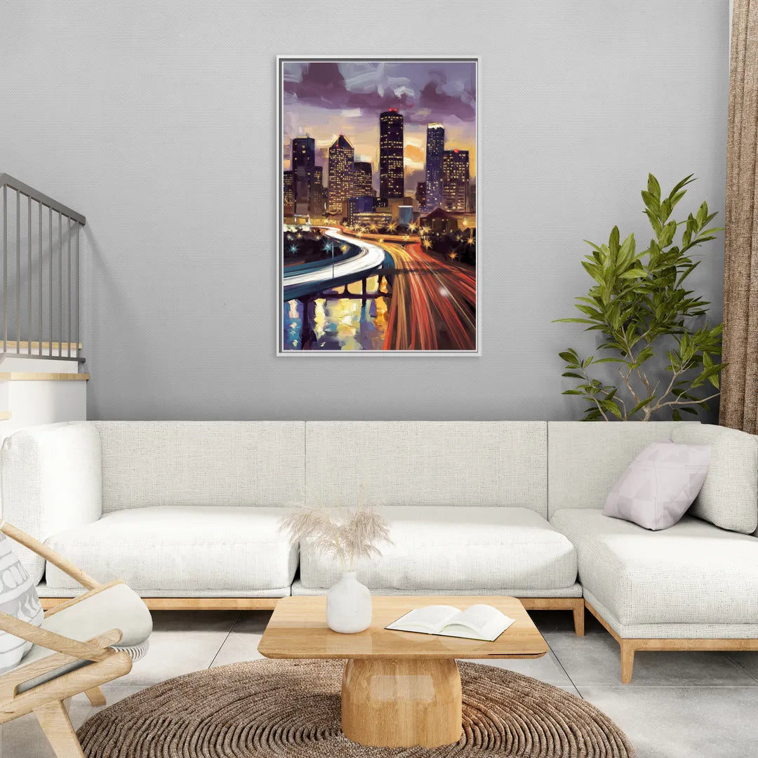 Houston Photography Collection - Living Room White Frame Canvas