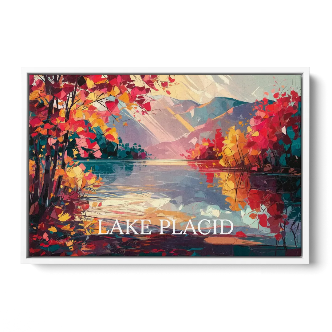Lake Placid Autumn Splendor - White Frame Canvas