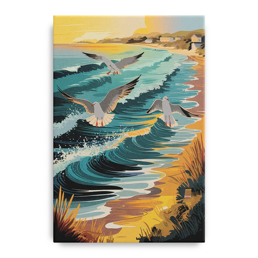 Cape May Seagulls in Flight - Canvas Wall Art