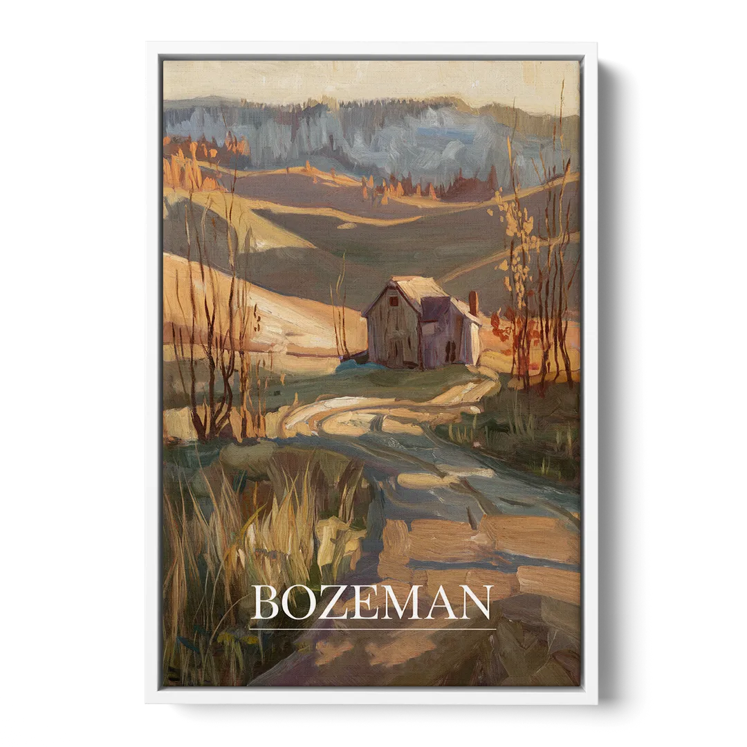 Bozeman Rustic Landscape - White Frame Canvas