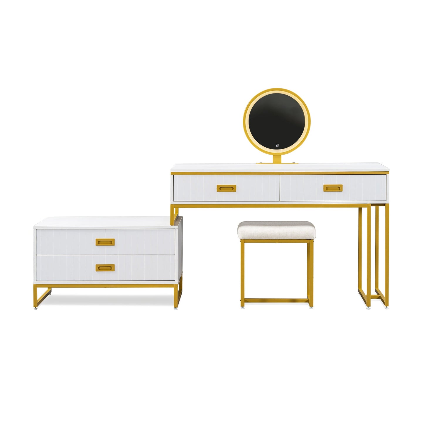 Elegant 4-Drawer Vanity Table with Side Cabinet – Modern Home Decor