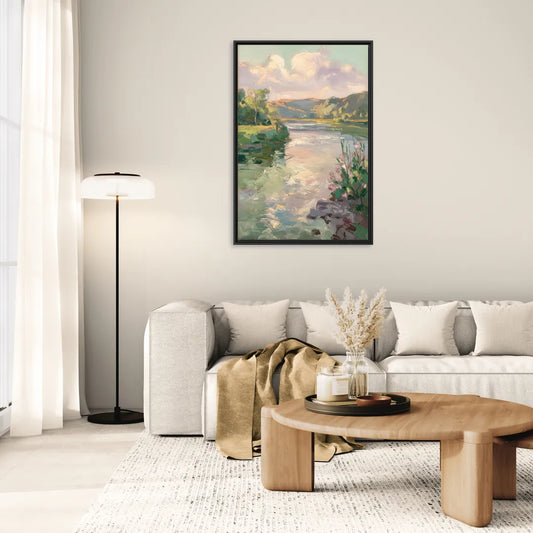 Joseph Riverfront View - Living Room Black Frame Canvas