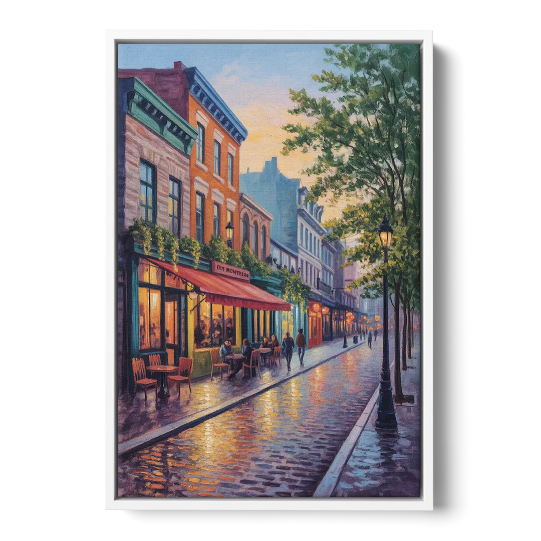 Old Montreal Streets - White Frame Canvas