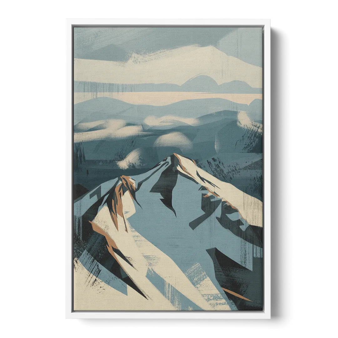 Grouse Mountain Snow View - White Frame Canvas