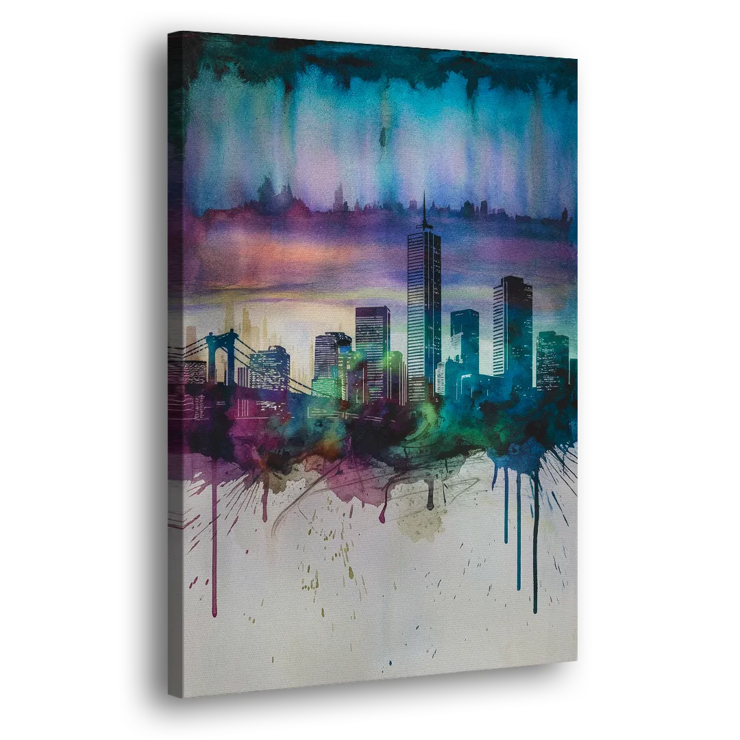 Boston Skyline in Watercolor - Canvas Print Art Sides