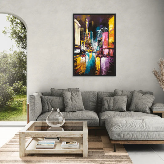 Las Vegas Downtown Energy - Living Room Black Frame Canvas