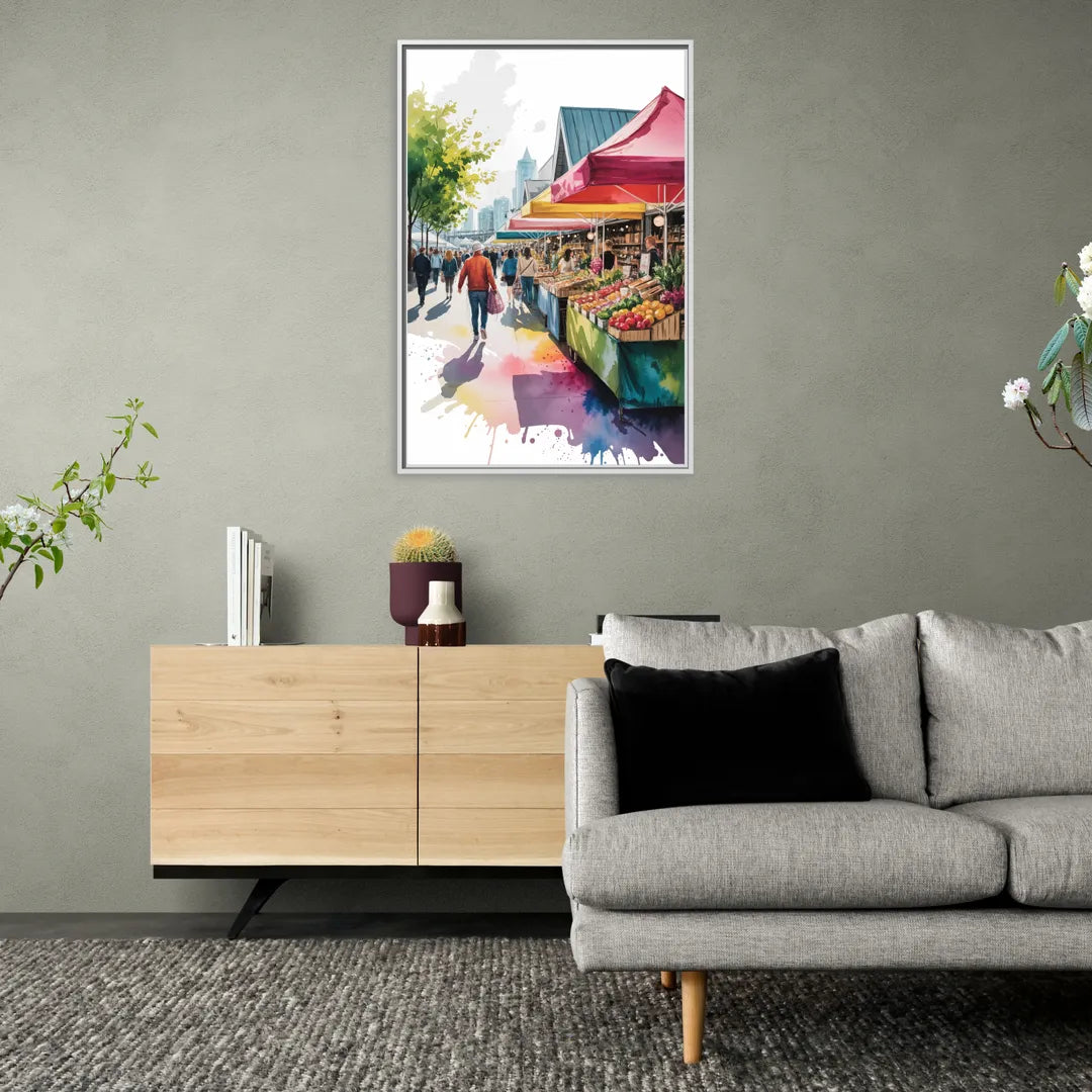 Granville Island Market - Living Room White Frame Canvas