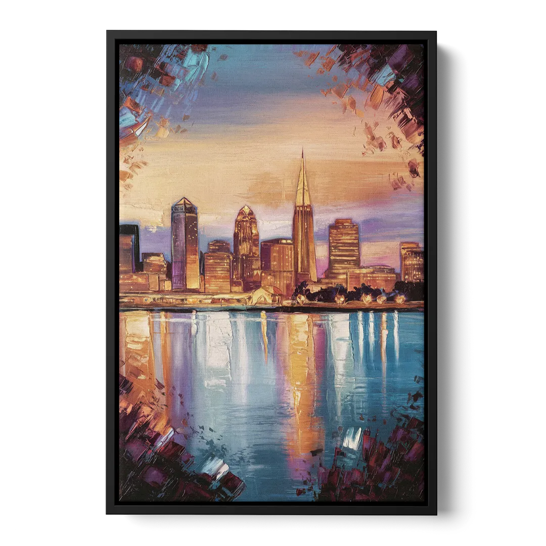 Cleveland Skyline Reflection - Black Frame Canvas