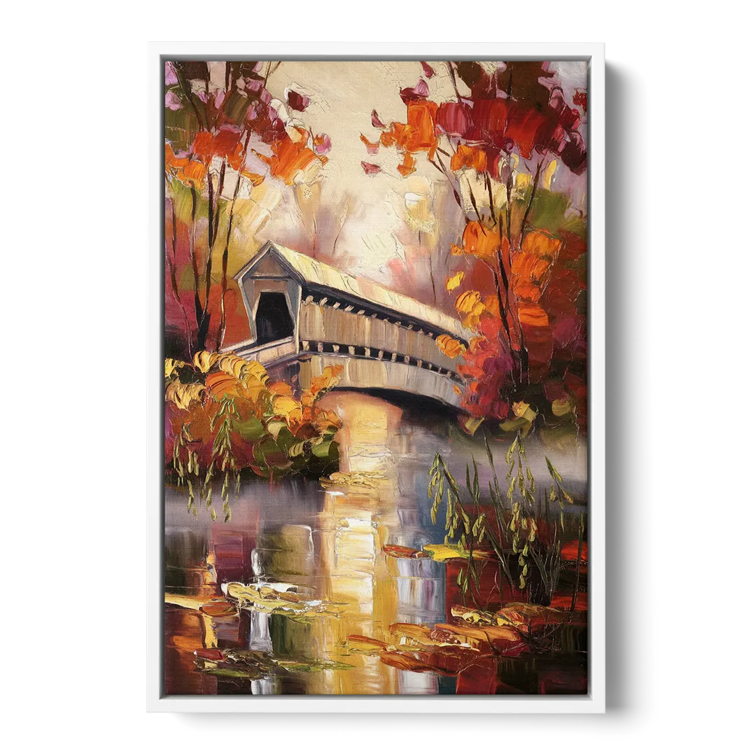New Hope Covered Bridge Scene - White Frame Canvas