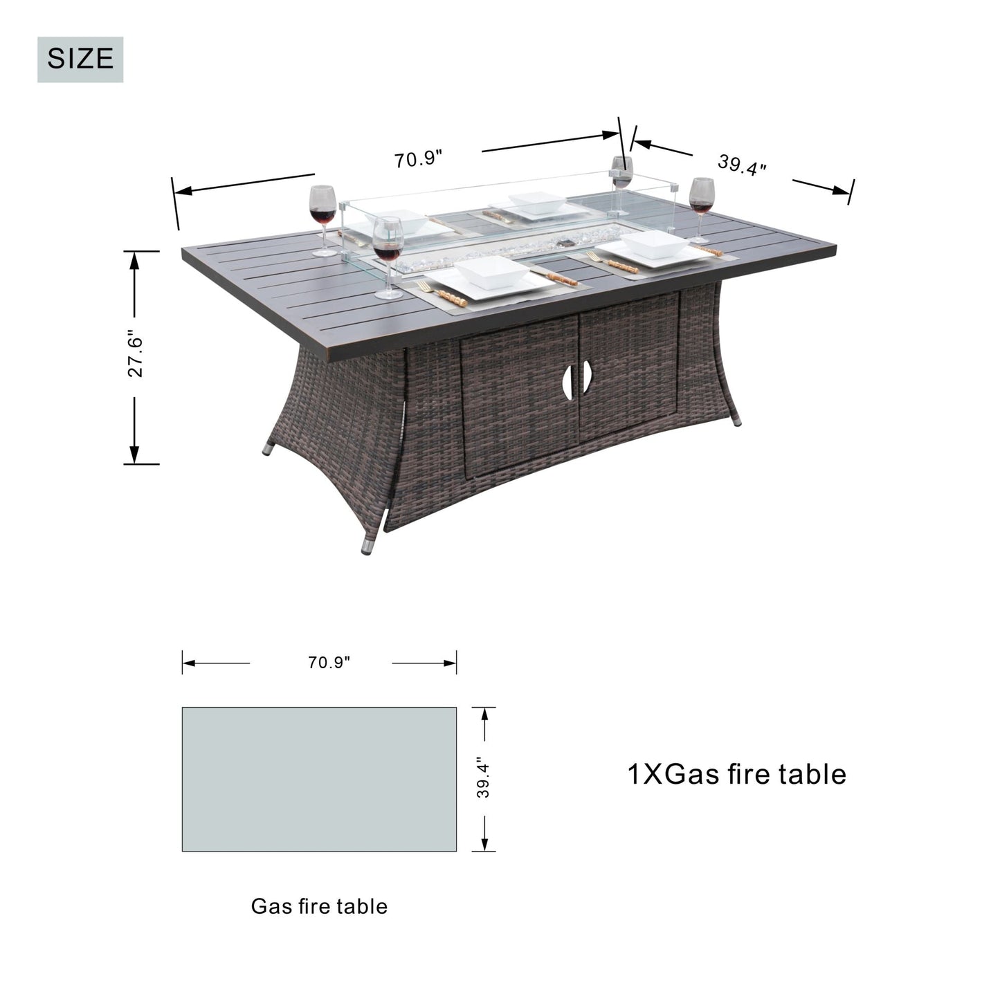 Wicker & Aluminum Patio Dining Table – Built-In Fire Pit Centerpiece