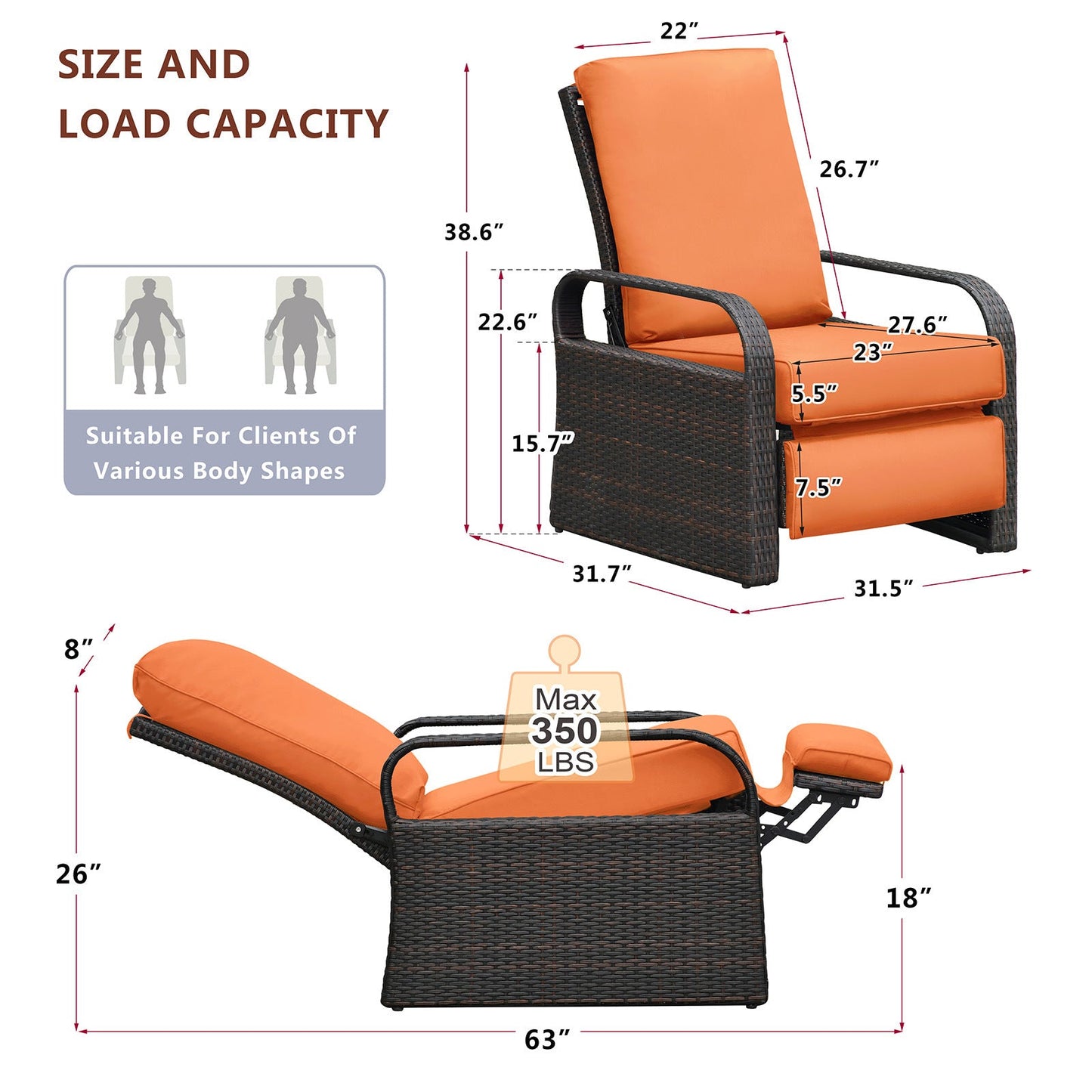 Outdoor Wicker Recliner – Adjustable Patio Lounge Chair with Cushions